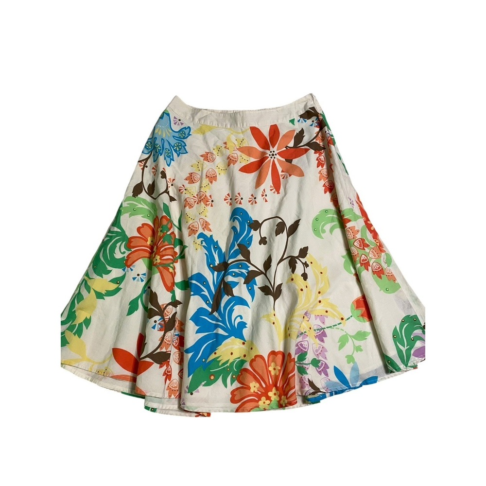 VTG Talbots Floral A-Line Midi Skirt Size 4 Multi Color 100% Cotton Lined